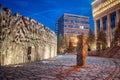 Curved Wall of Grief and Columns in Spring Twilight